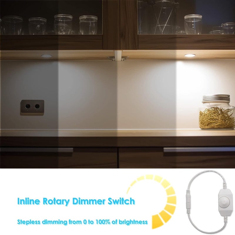Cefrank أضواء LED دائرية، مجموعة من 6، بيضاء | إضاءة تحت الخزائن قابلة للتعتيم، إضاءة تحت الطاولة للمطبخ، خزانة، رف، جميع الملحقات متضمنة (6 عبوة، بيضاء) - Image 4